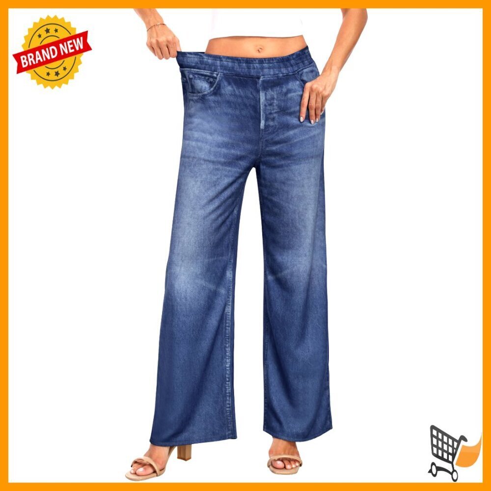 Wide Leg Terry Jeans High Waisted Stretchy Baggy Pants with Pockets Y2K